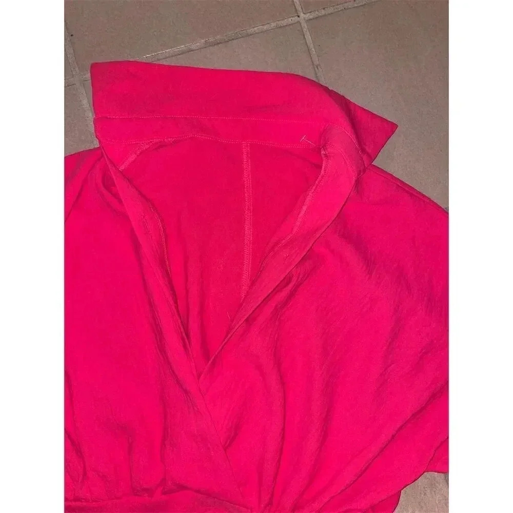 Elssime Women's Ruched Wrap Batwing Sleeve Dress Red Size S Casual - Picture 5 of 15